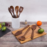 Set of 7 Pieces Acacia Wood Kitchen Utensil Set with Carbonized Finish