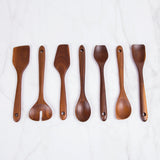 Set of 7 Pieces Acacia Wood Kitchen Utensil Set with Carbonized Finish