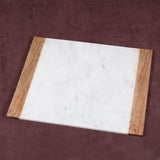 Natural White Marble with Mango Wood 18" x 9" Handled Board and 16" x 20" Pastry Board Set