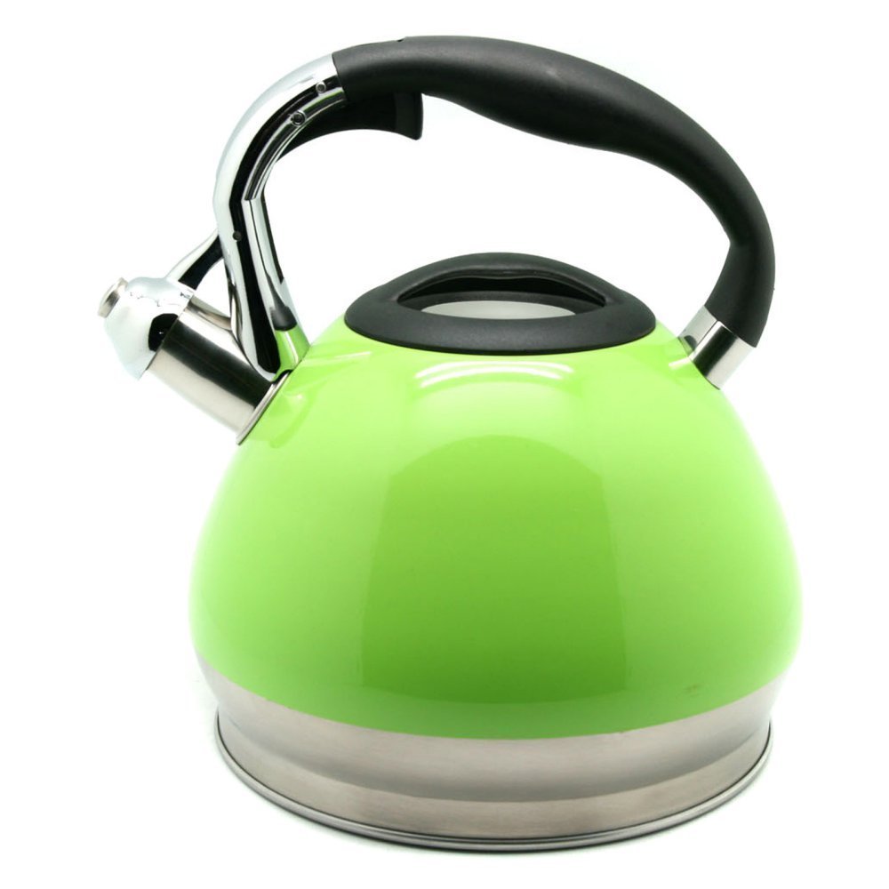 Triumph 3.5 Quart Stainless Steel Whistling Tea Kettle with Aluminum Capsulated Bottom, Green