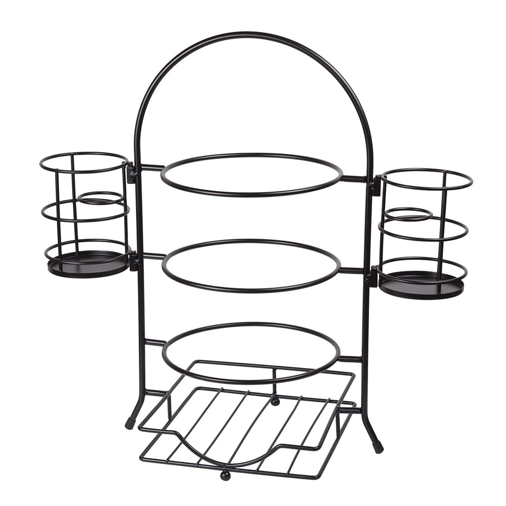 Creative Home 3-Tier Buffet Plate Serving Rack With Removable Flatware Holder, Black