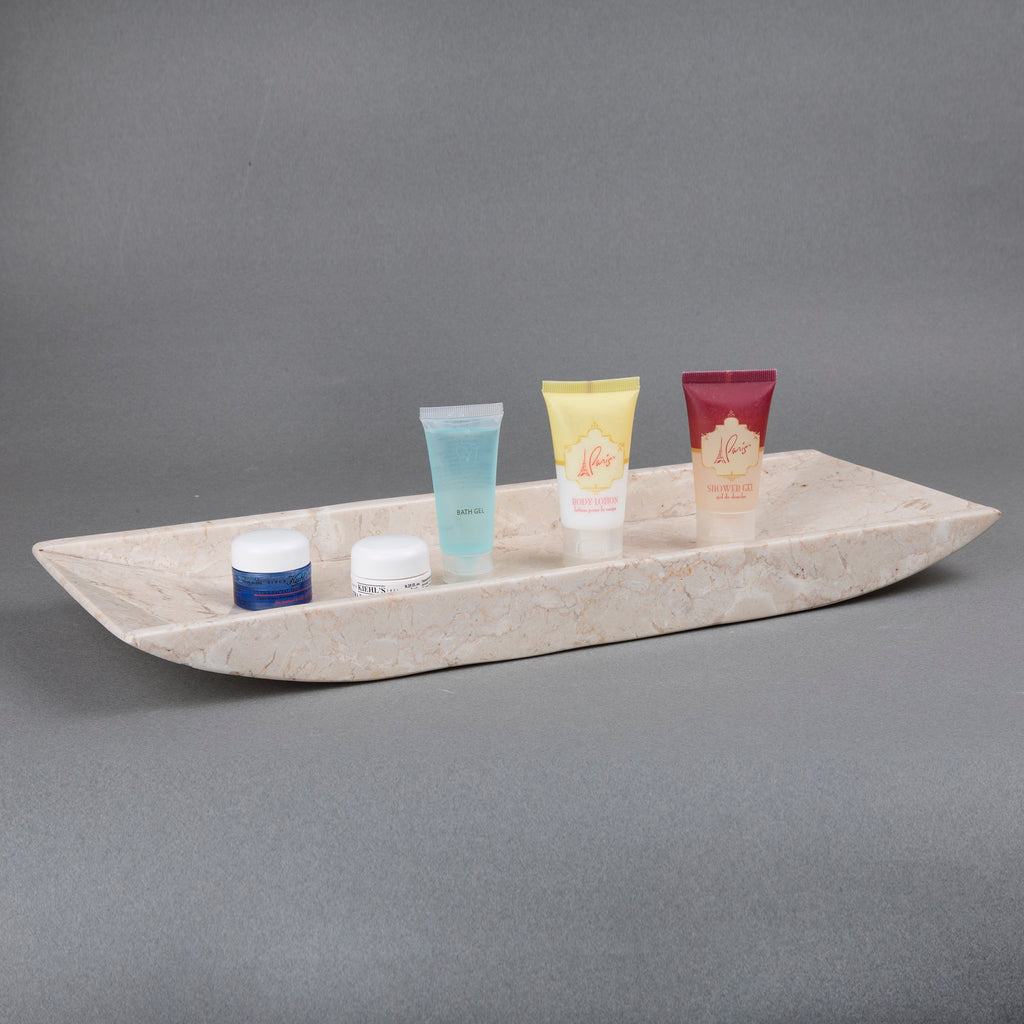 Creative Home Natural Champagne Marble Boat Shaped Vanity Organize Tray, Beige