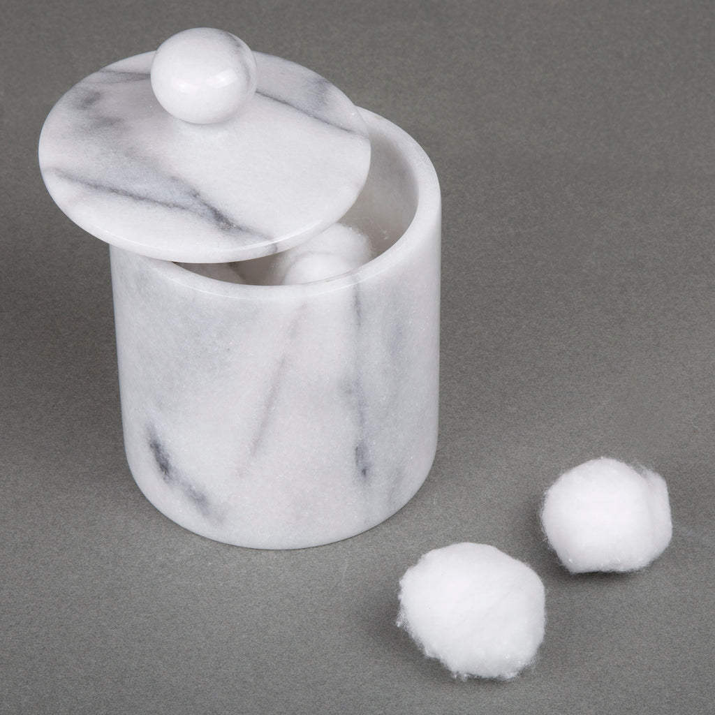 Creative Home Natural Marble Stone Cotton Ball Swab Holder, Off-White