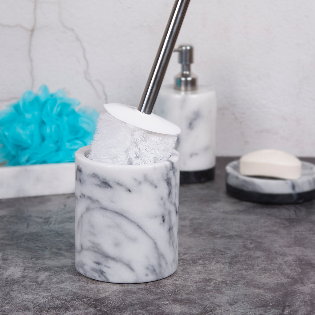 Creative Home Natural Marble Toilet Brush Holder Set with Silicone Cover, Off-White