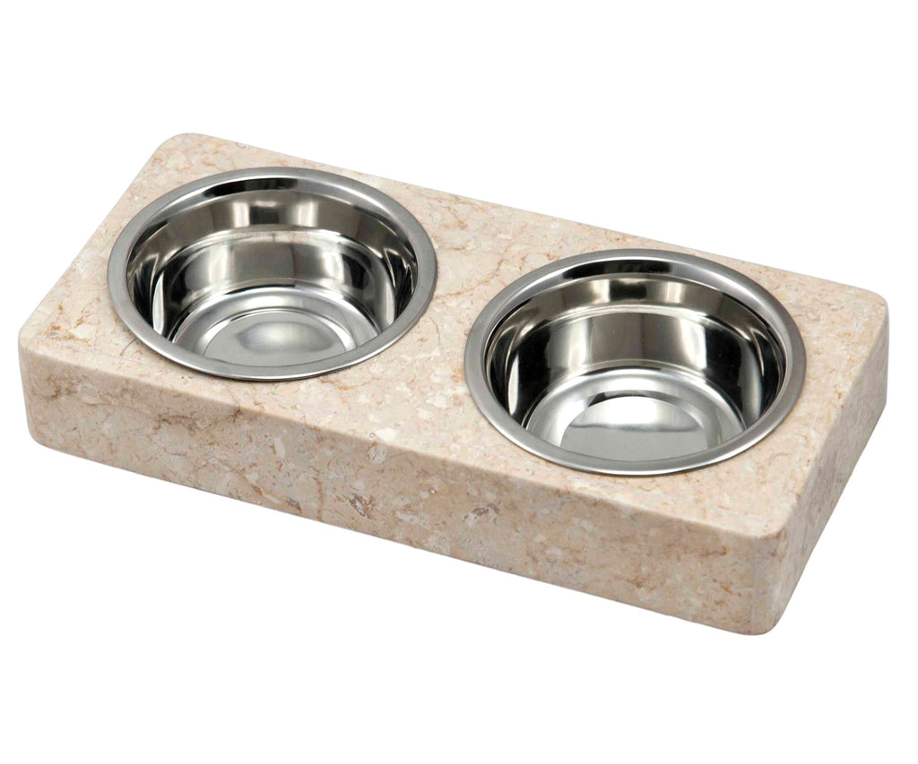 Creative Home 1 QT Champagne Marble Double Diner Pet Food & Water Bowl Set