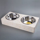 Creative Home Champagne Marble 2 Quart Double Diner Pet Food & Water Feeder Bowl, Dish Set,