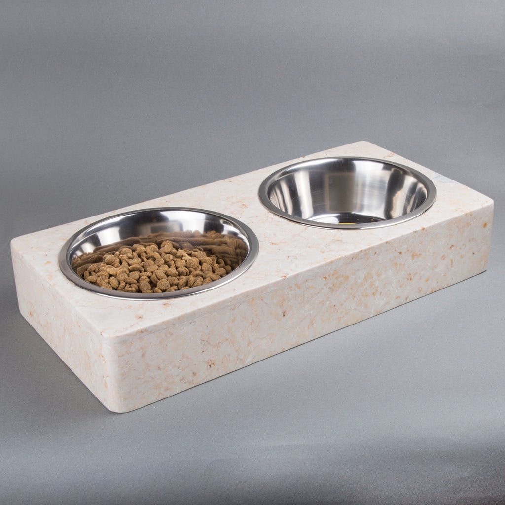 Creative Home Champagne Pet Double Dish Round Corners with 2.0 Qt. Stainless Steel Bowls