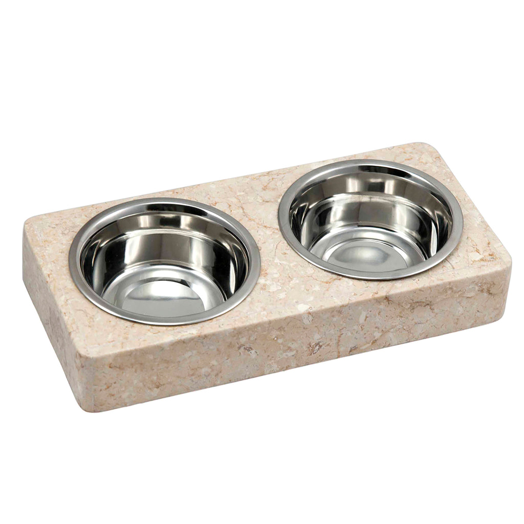 Creative Home Champagne Pet Double Dish Round Corners with 2.0 Qt. Stainless Steel Bowls