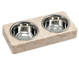 Creative Home Champagne Marble 2 Quart Double Diner Pet Food & Water Feeder Bowl, Dish Set,