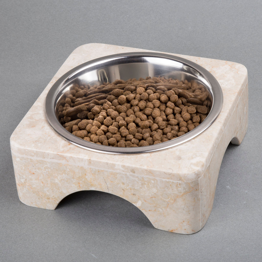 Creative Home 1 Pint Champagne Marble Pet Food Water Set with Removable Stainless Steel Bow