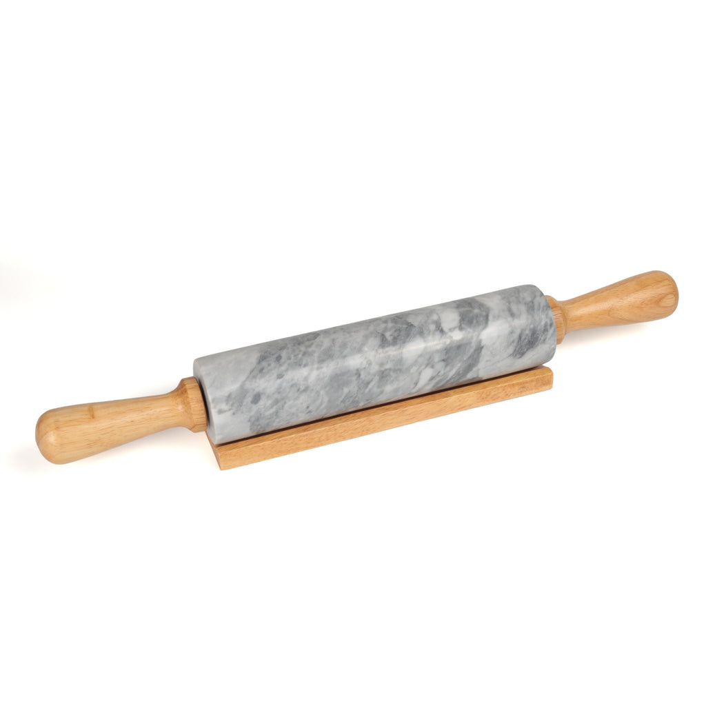 Creative Home 18" L Gray Marble Stone Rolling Pin with Wooden Handles and Cradle
