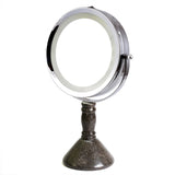 Creative Home Deluxe 7" Double Sided Swivel Vanity Led Mirror with 1x, 7x Magnification & Charcoal Marble Stone Pillar Stand