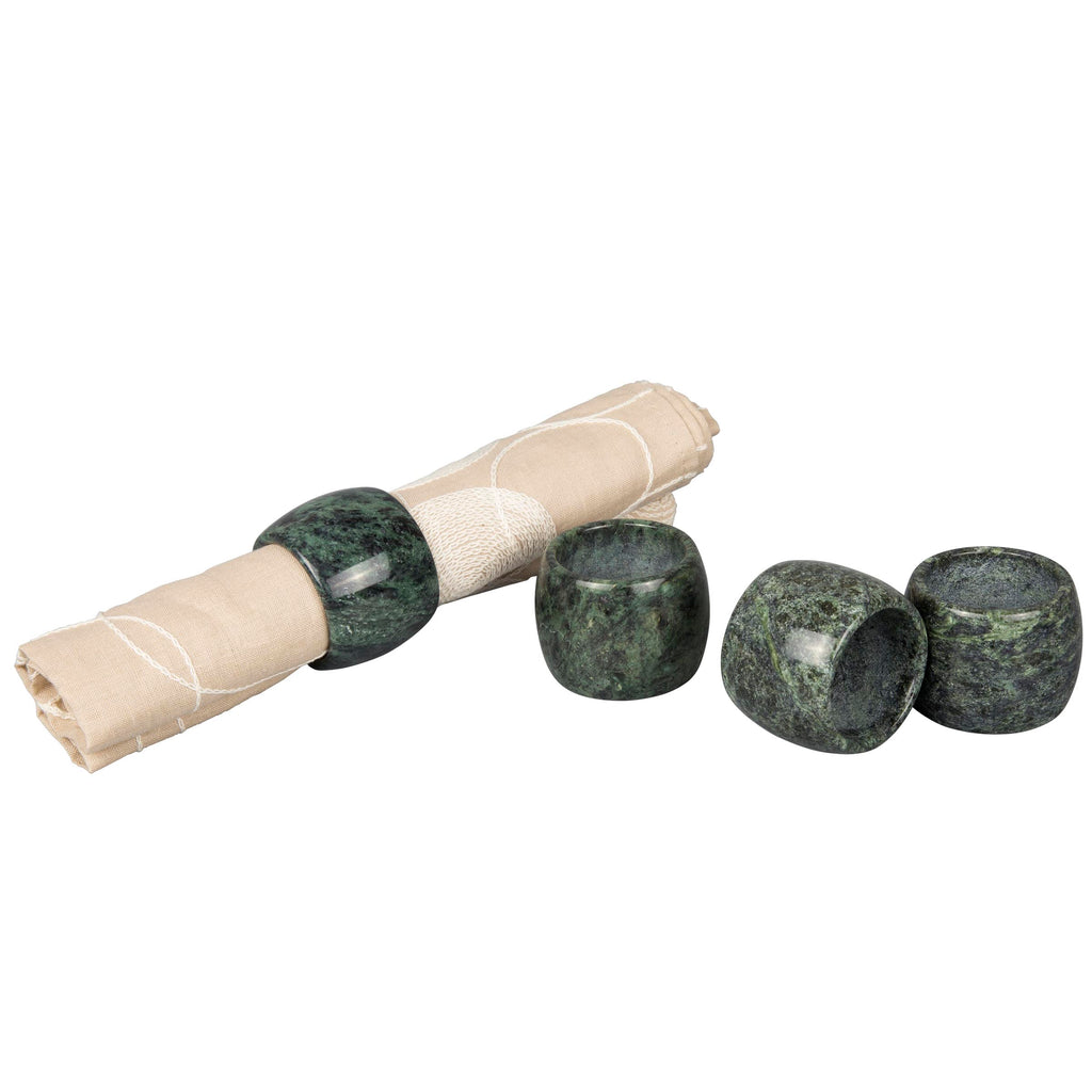 Creative Home Genuine Green Marble Stone Napkin Ring Set (Set of 4), Green