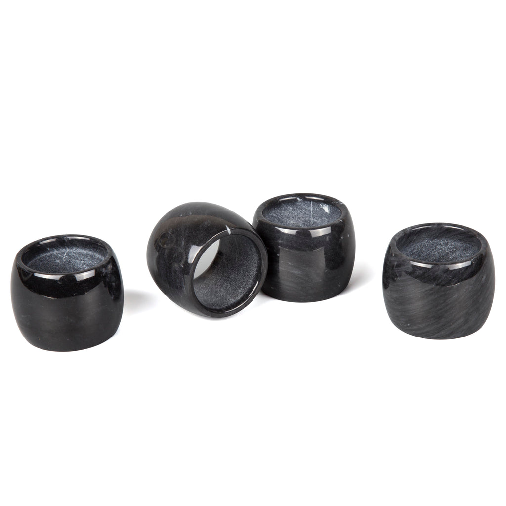 Creative Home Genuine Black Marble Stone Set of 4 Pc Napkin Ring Set