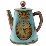 Creative Home Distressed Tea Kettle Shape Metal Analog Clock, Aqua Blue