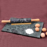 Deluxe Natural Green Marble 18 Inch Rolling Pin with Wooden Cradle
