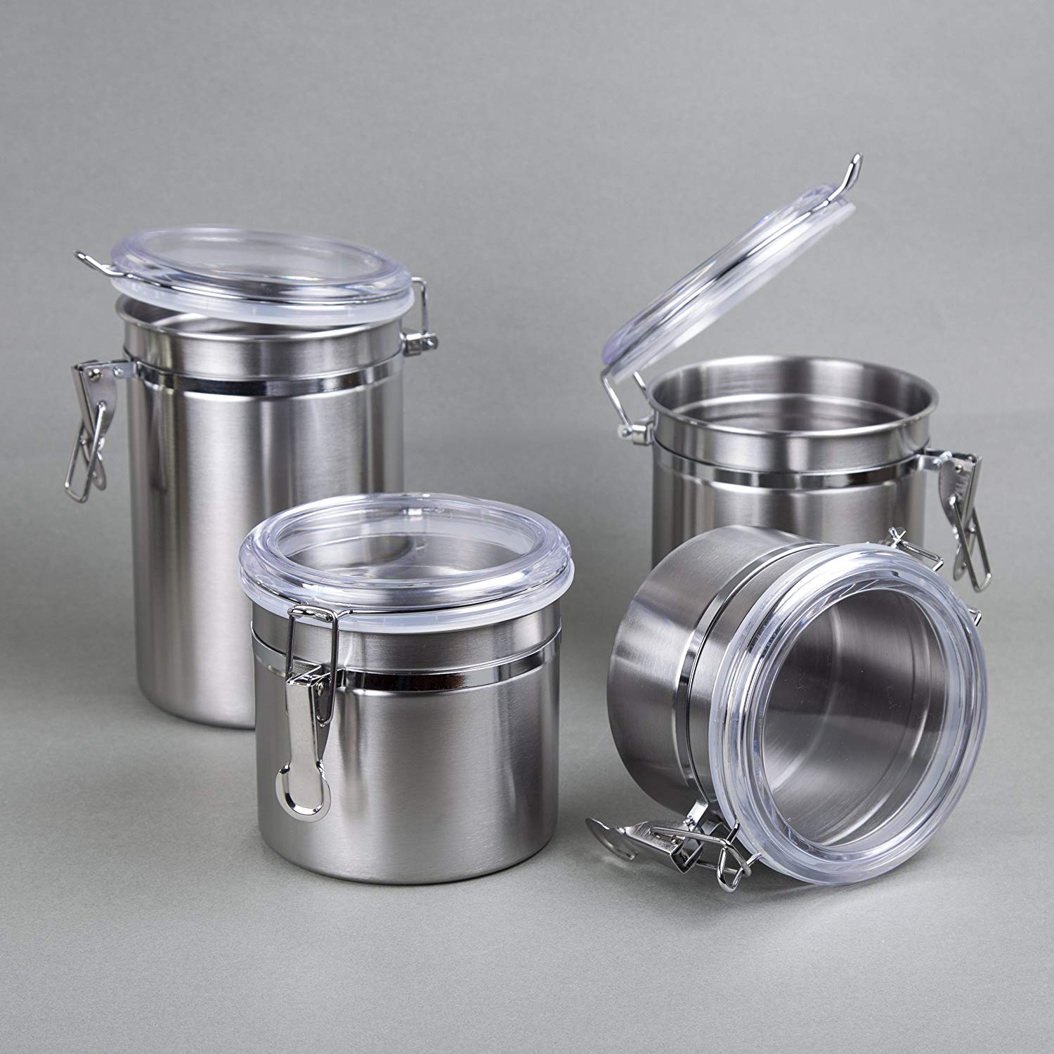 4-Piece Canister Container Set with Air Tight Lid and Locking Clamp, Stainless Steel