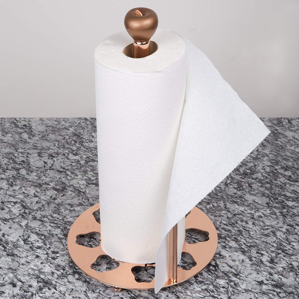 Creative Home Heavy Duty Metal Paper Holder Kitchen Towel Dispenser with Laser Cut Apple Motif, Copper Finish