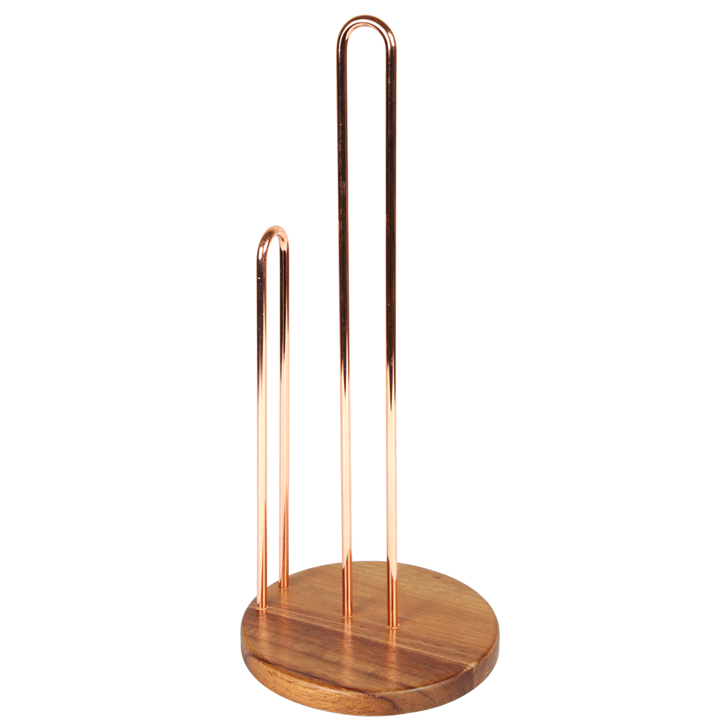 Creative Home Deluxe Acacia Wood & Wire Paper Towel Holder, Copper