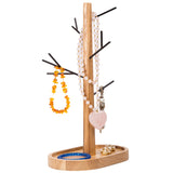 Creative Home Black Wire Jewelry Tree Stand, Hanger, Organizer & Acacia Wood Tray
