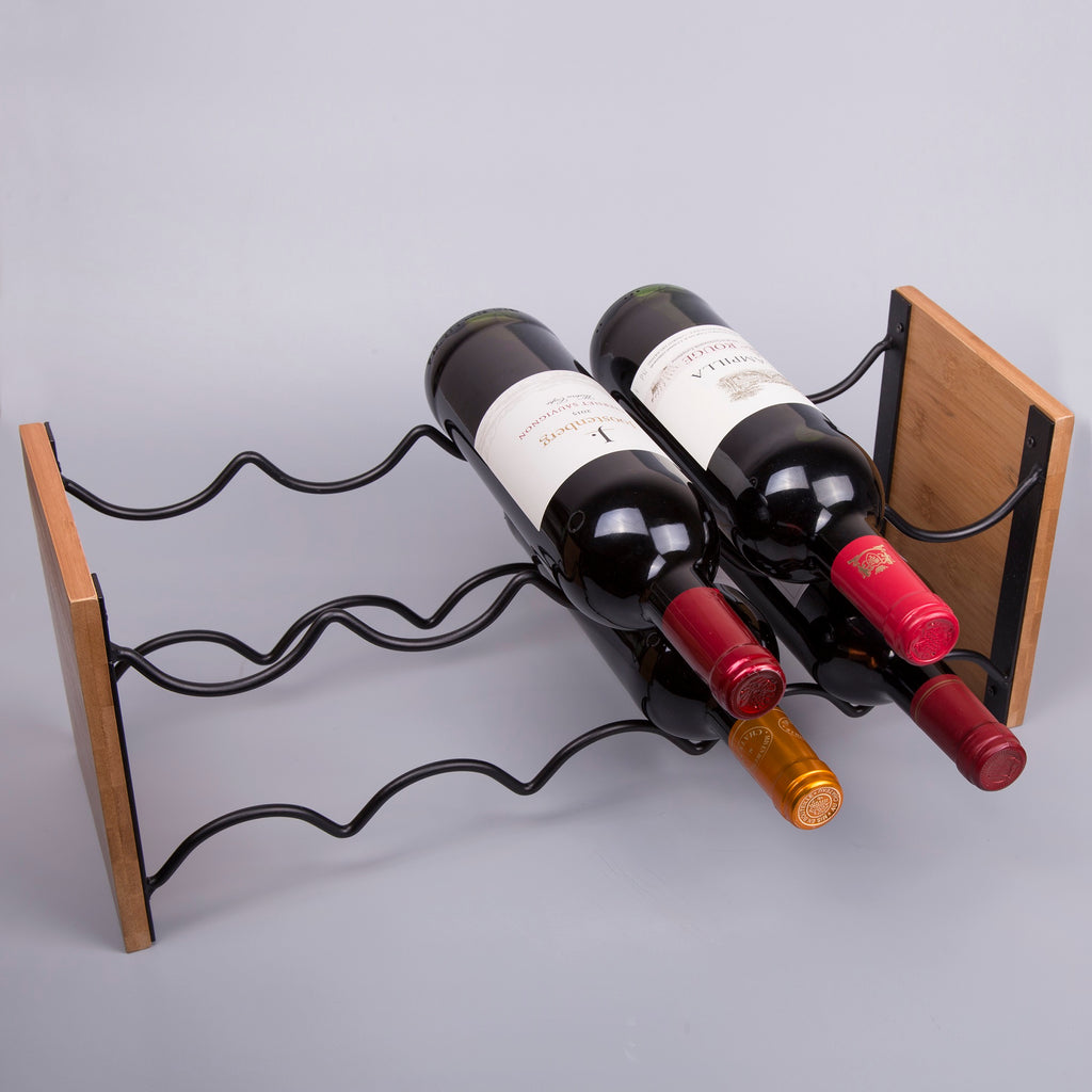 Creative Home Acacia Wood and Black Wire Wine Rack, bottle holder