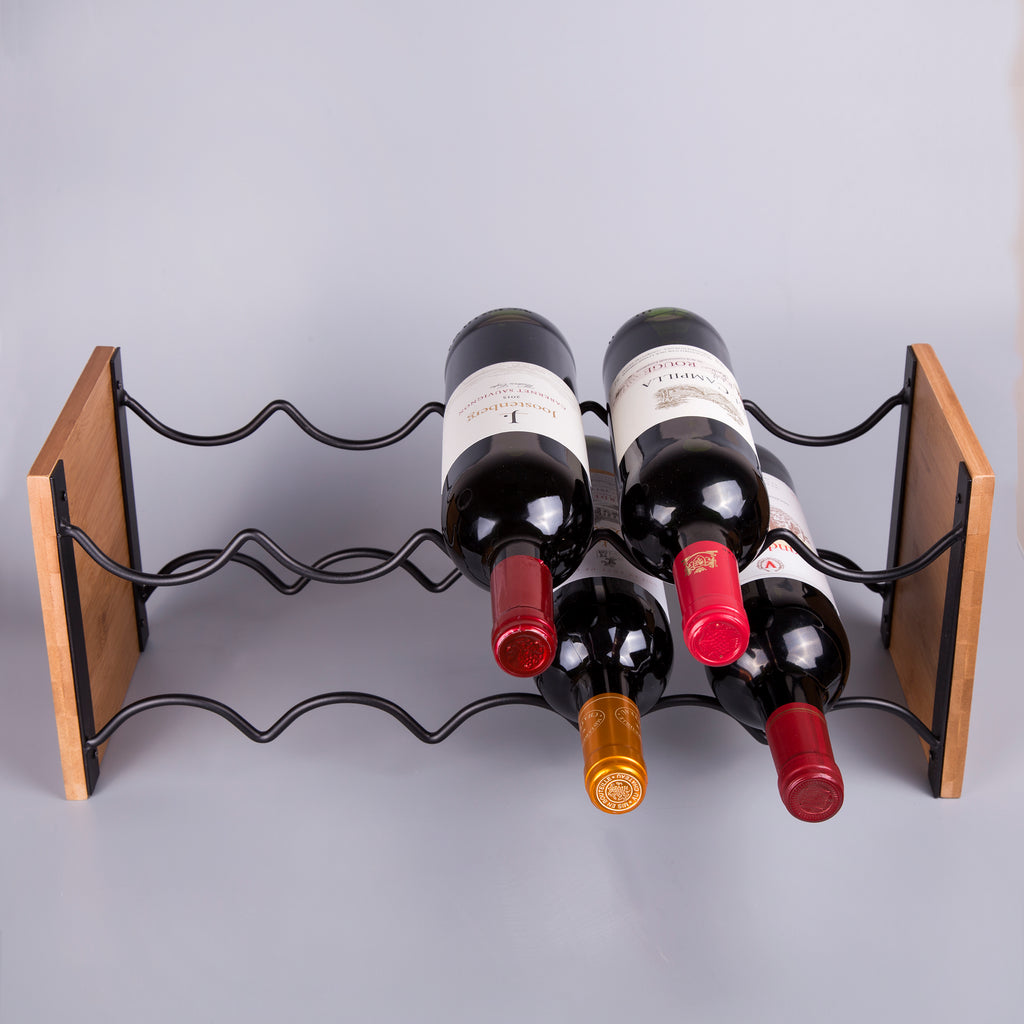 Creative Home Acacia Wood and Black Wire Wine Rack, bottle holder