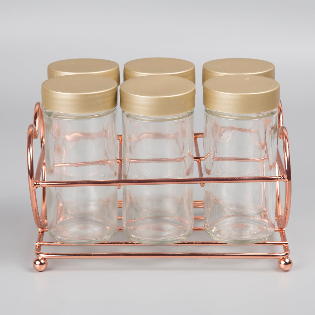 Creative Home Set of 6 Glass Spice Bottle Jar Rack Organizer