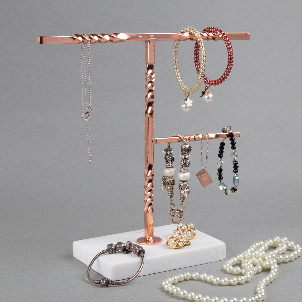 Creative Home Tree Stand with Natural Stone Marble Base Jewelry Organizer