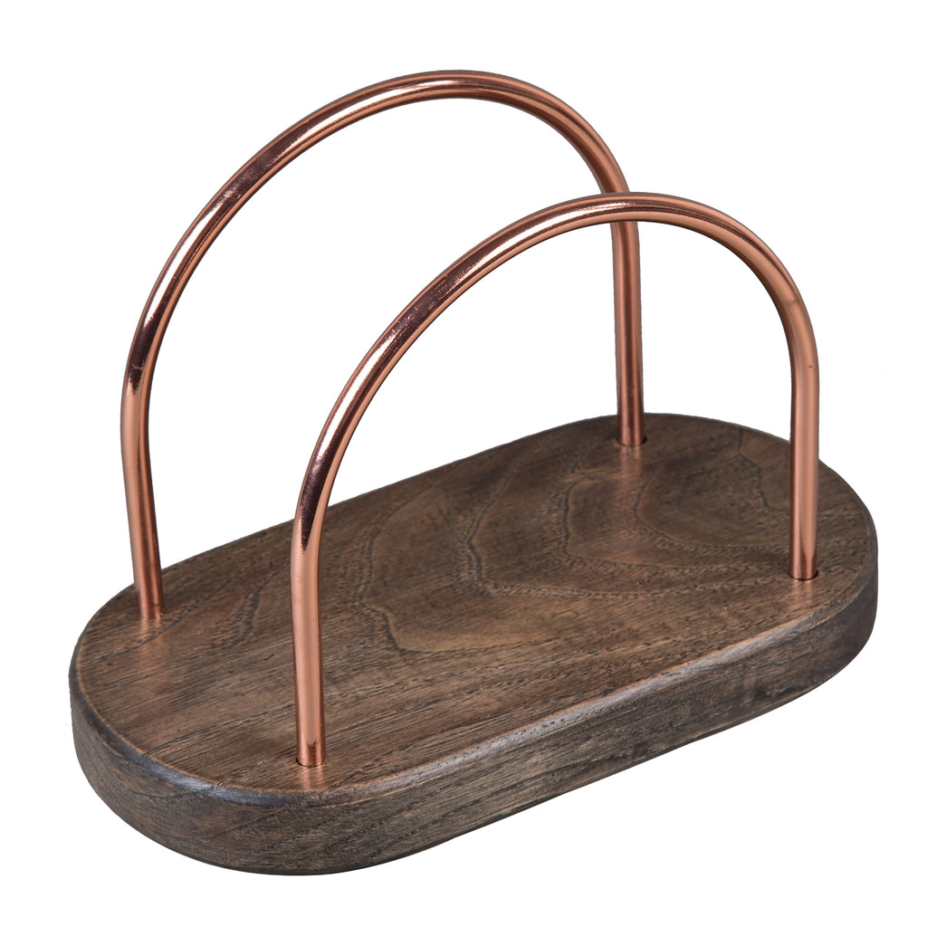 Creative Home Chestnut Wood With Copper Plated Wire Napkin Holder