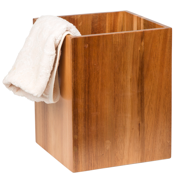 Creative Home Solid Acacia Wood Square Waste Basket Recycle Bin, Trash Can