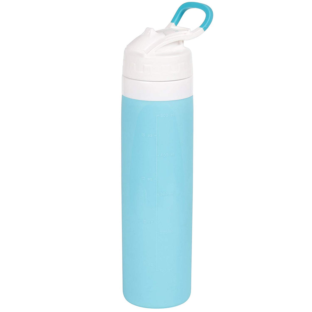 Flexible Silicone Leak Proof Lid Water Bottle BPA Free- 600 ml, Sky Blue