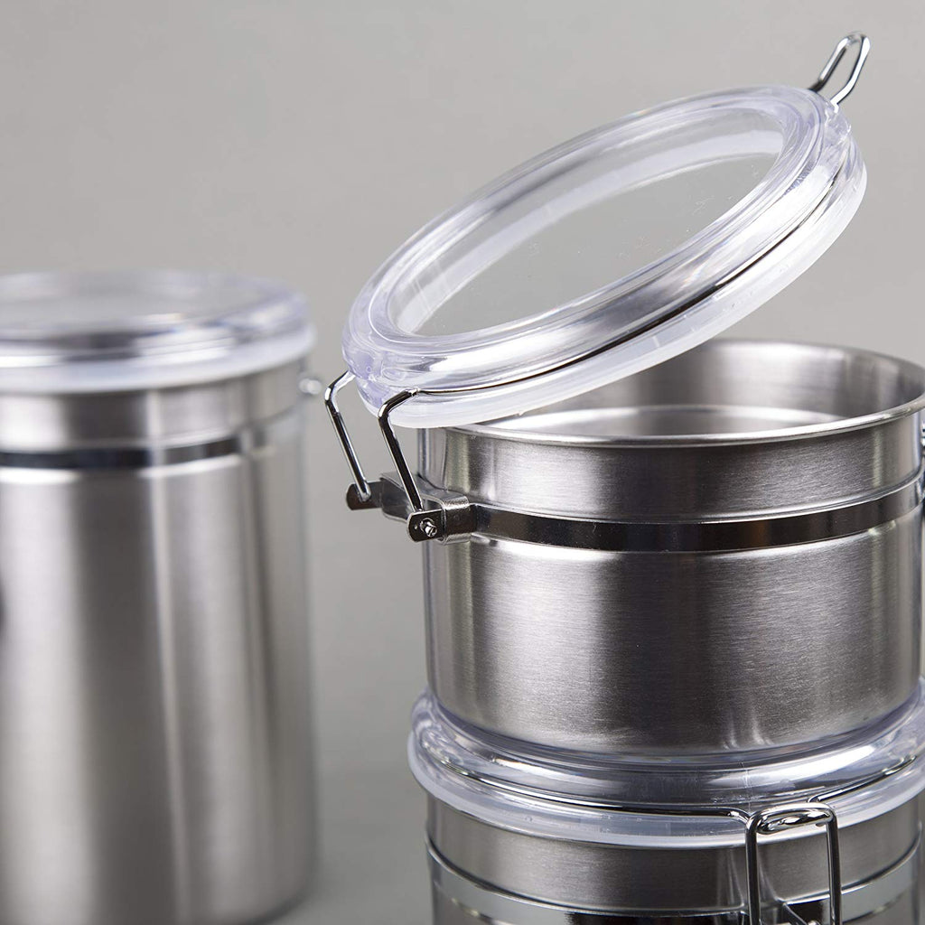 Kitchen Canister Set Stainless Steel Food Storage Flour Sugar Silver  Container