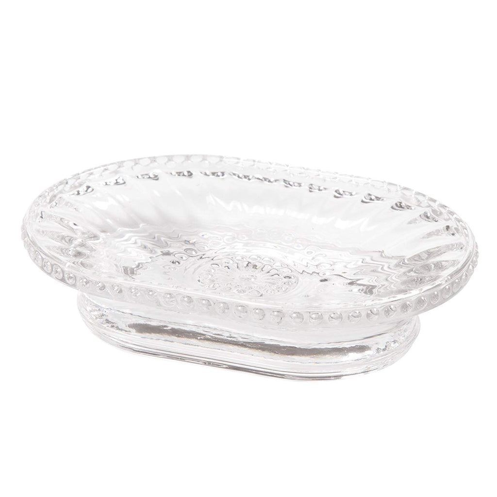 Creative Home Floral Scroll Tradition Clear Glass Bar Dish, Soap Tray, Holder