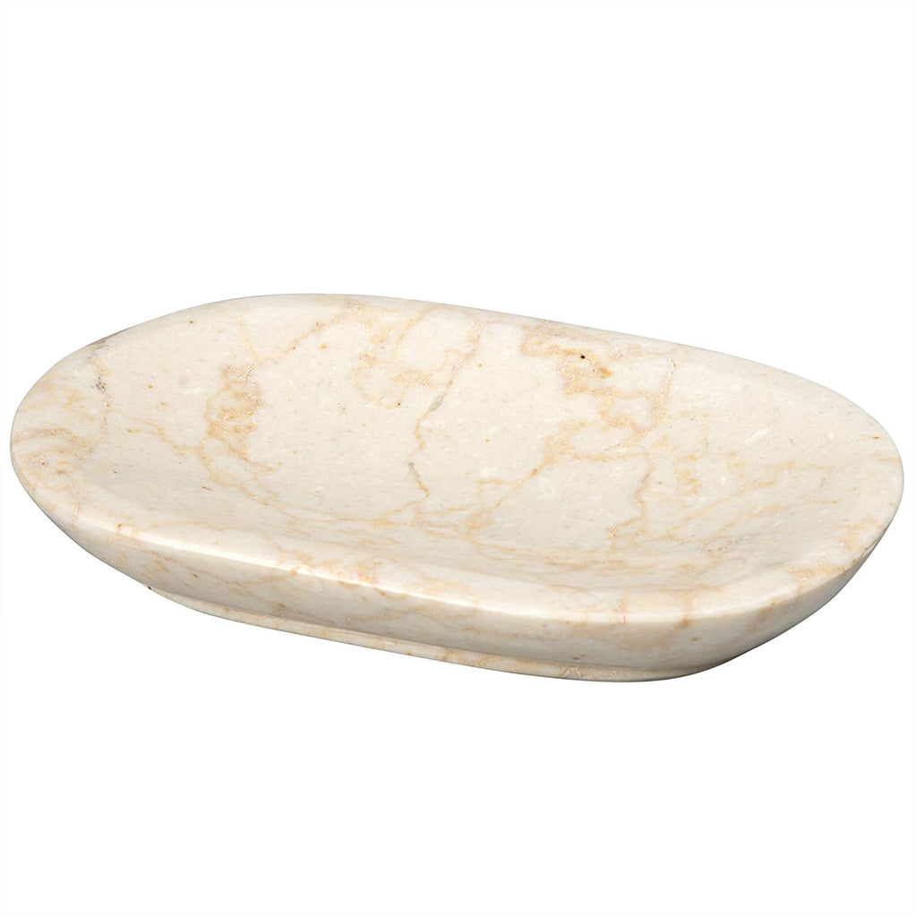 Natural Champagne Marble Bar Dish Tray Soap Holder, Double Rings Collection, Beige