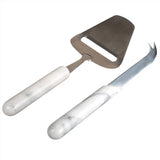 Genuine White Marble Stone 2Piece Serving Set, Stainless Steel Cheese Cutter Slicer & Cheese Knife