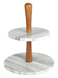 Natural Marble Stone and Acacia Wood 2-Tier Cake Stand Dessert Server 10