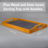 Creative Home Pine Wood and Slate Insert Handled Serving Tray
