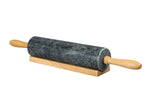 Creative Home 18" Green Marble Rolling Pin with Wooden Handles and Cradle,