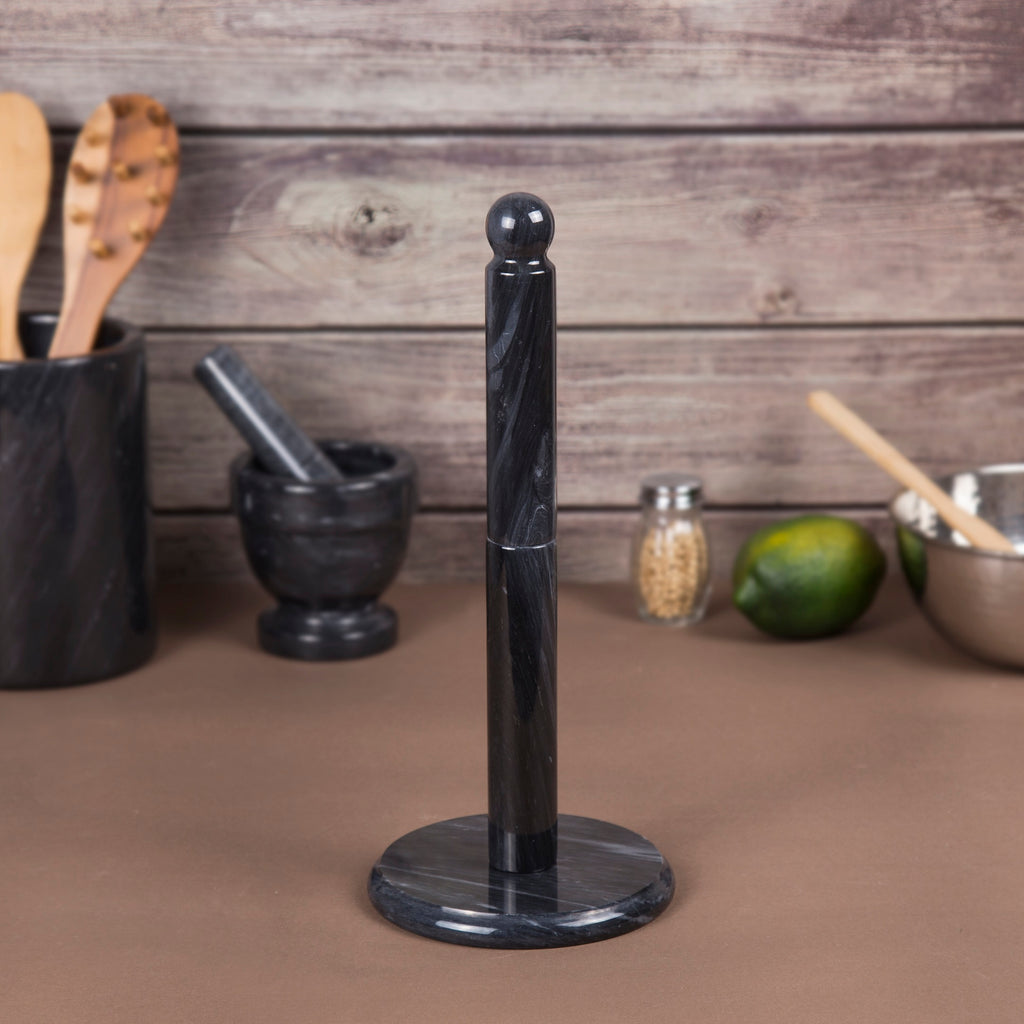 Creative Home Natural Stone Black Marble 12" Height Paper Towel Holder, Dispenser