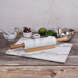 Creative Home White Marble Rolling Pin W/Deluxe Acacia Wood Handles and Cradle