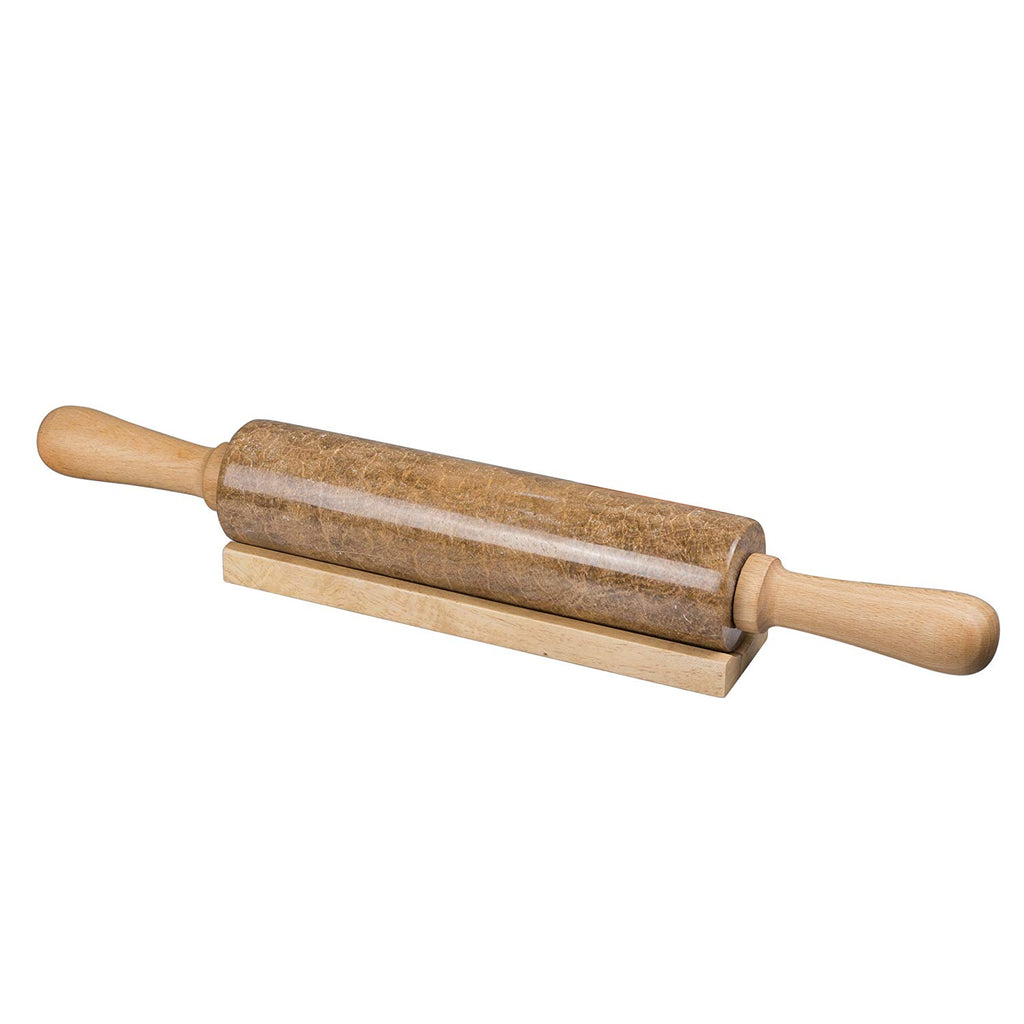 Creative Home Mocha Marble Stone Rolling Pin with Wood Handles & Cradle