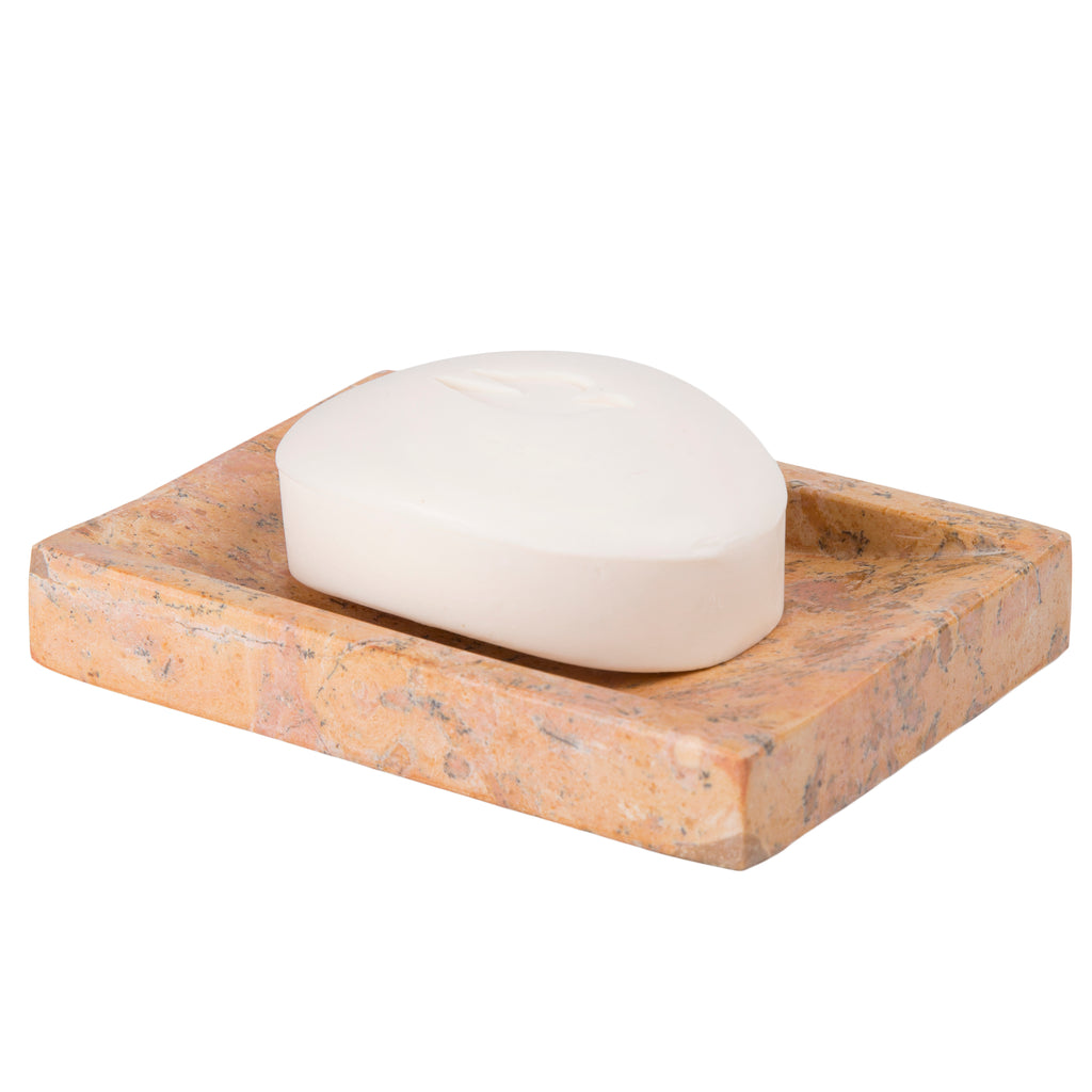Creative Home Genuine Rose Marble Stone Rectangular Soap Dish, Holder