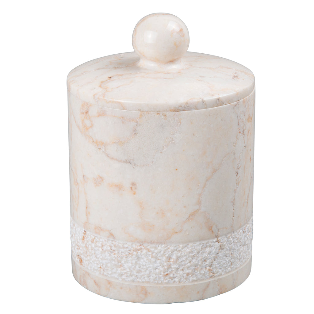 Creative Home Champagne Marble Spa Hand Carved Cotton Ball Holder