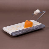 Creative Home Natural 2-Tone Marble 5" L x 8" W Cheese Slicer Butter Cutter,  Champagne/ Charcoal Marble