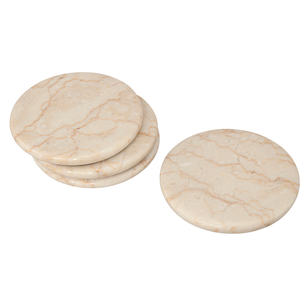 Creative Home Natural Champagne Marble Set of 4 Piece Round Coasters