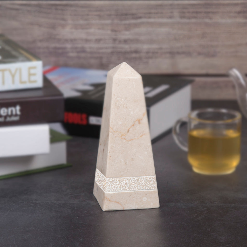 Creative Home Champagne Marble 8" Obelisk with Hand Carving