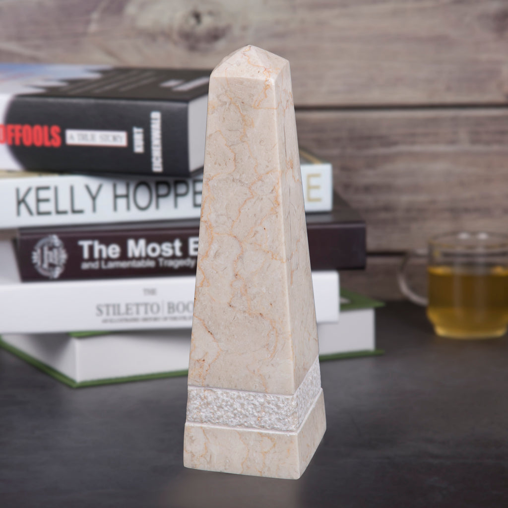Creative Home Champagne Marble 10" Obelisk with Hand Carving