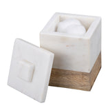 Creative Home Natural Marble and Mango Wood Cotton Ball Swab Holder,