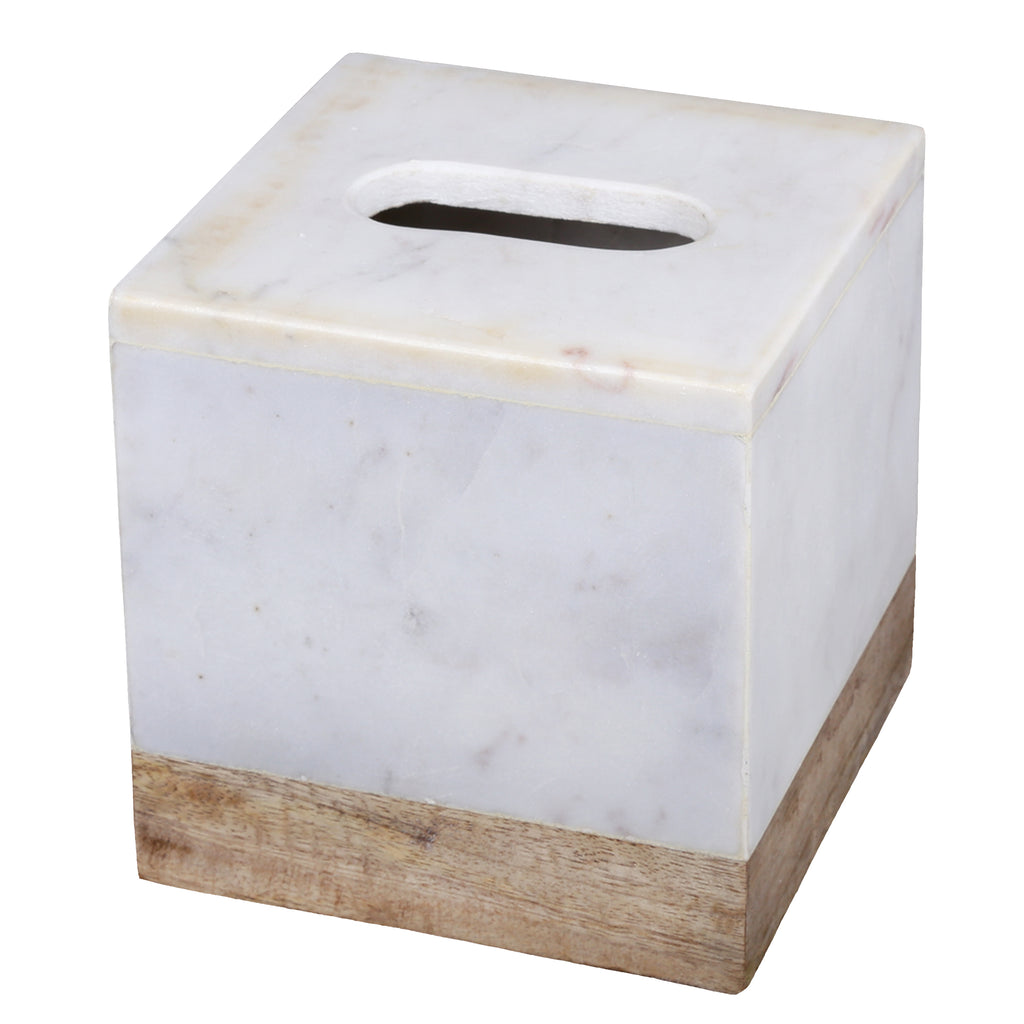 Creative Home Natural Marble and Mango Wood Boutique Tissue Box Cover
