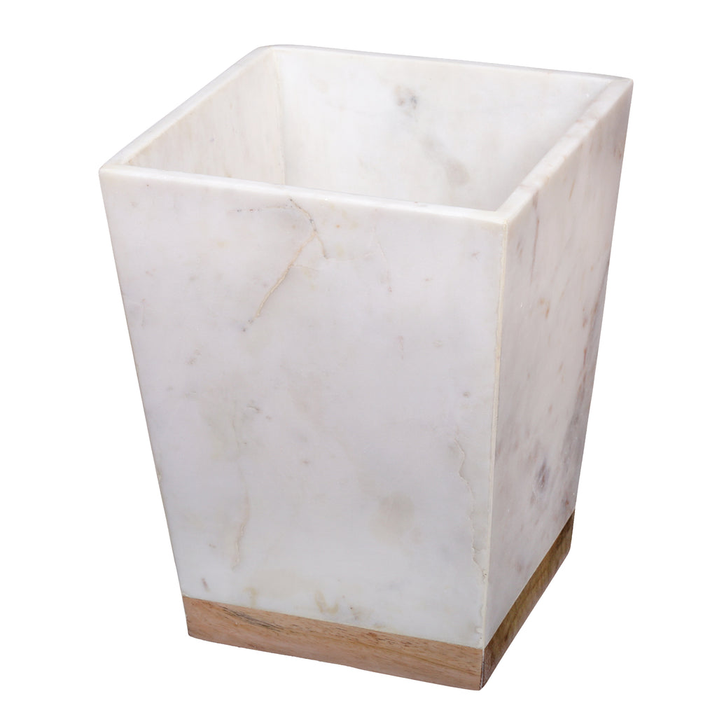 Creative Home Marble and Mango Wood Wastebasket Garbage Container Trash Can